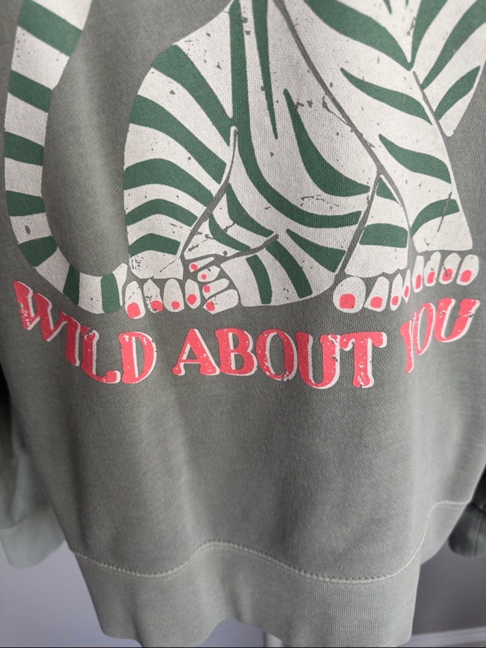Living Fully Co-Sage Crewneck Sweatshirt with Heart-Eyed Tiger Graphic - Picture 4 of 5